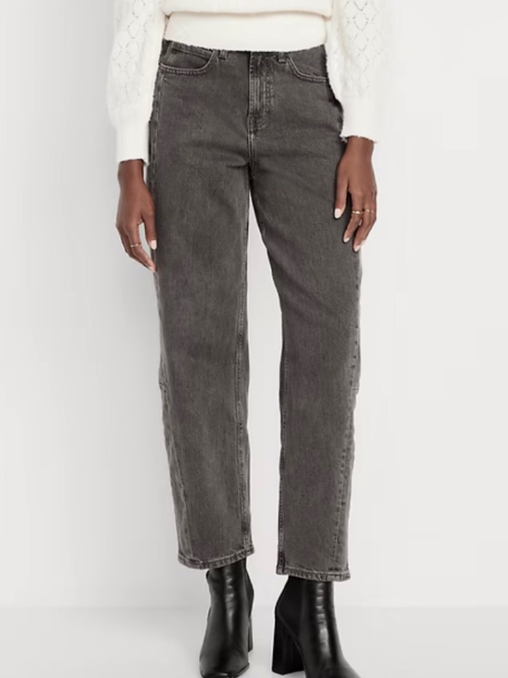 Old Navy High-Rise Barrel Leg Jeans Washed Black Gray Women's 10